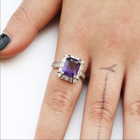 New 925 Sterling Silver Diamond Amethyst Ring - Picture 4 of 7